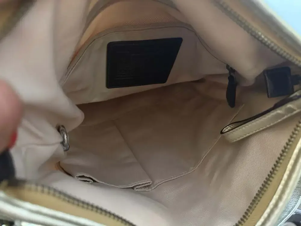 Coach Signature 3574 Hobo Shoulder Bag in Cream Canvas and Metallic Gold Leather